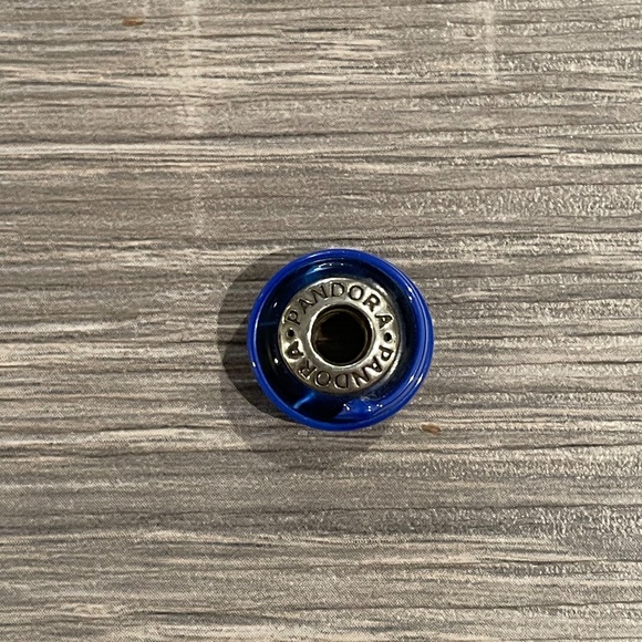 Authentic Retired Pandora Blue Ribbon Murano Glass Charm - Picture 2 of 3